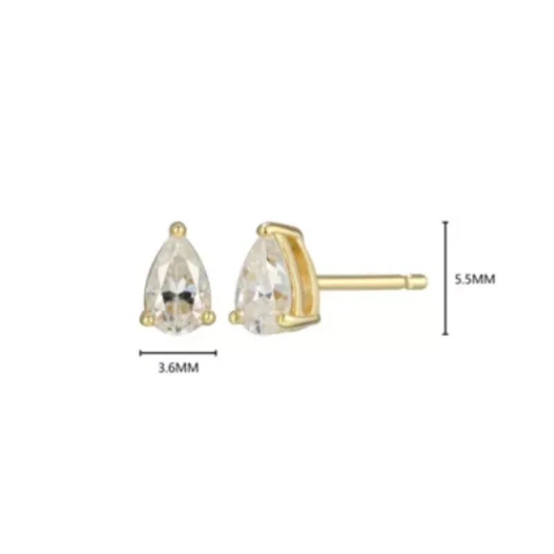 Lab Created 0.50 cttw Moissanite Pear Stud Earrings 18K Yellow Gold or Platinum Plated Sterling Silver