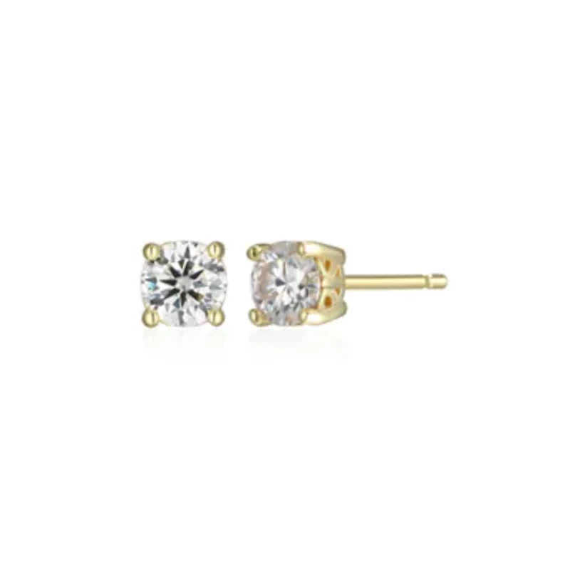 Lab Created 0.44 cttw Moissanite Round Stud Earrings 18K Yellow Gold or Platinum Plated Sterling Silver