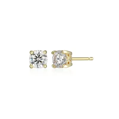 Lab Created 0.44 cttw Moissanite Round Stud Earrings 18K Yellow Gold or Platinum Plated Sterling Silver
