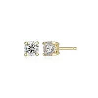 Lab Created 0.44 cttw Moissanite Round Stud Earrings 18K Yellow Gold or Platinum Plated Sterling Silver