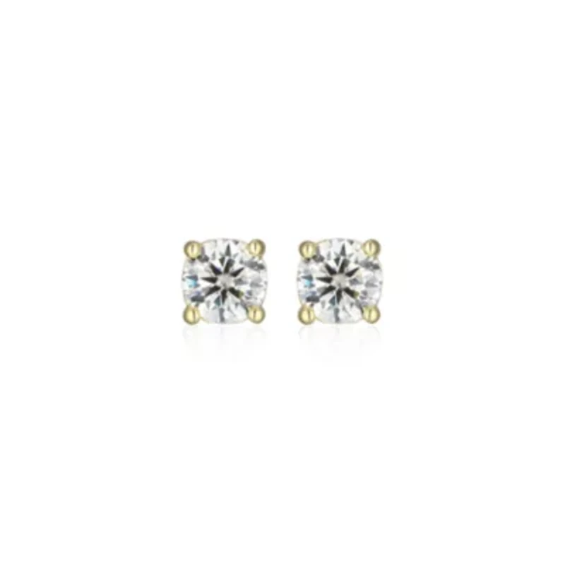 Lab Created 0.44 cttw Moissanite Round Stud Earrings 18K Yellow Gold or Platinum Plated Sterling Silver