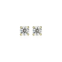Lab Created 0.44 cttw Moissanite Round Stud Earrings 18K Yellow Gold or Platinum Plated Sterling Silver