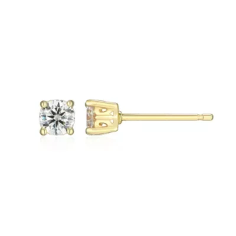 Lab Created 0.44 cttw Moissanite Round Stud Earrings 18K Yellow Gold or Platinum Plated Sterling Silver