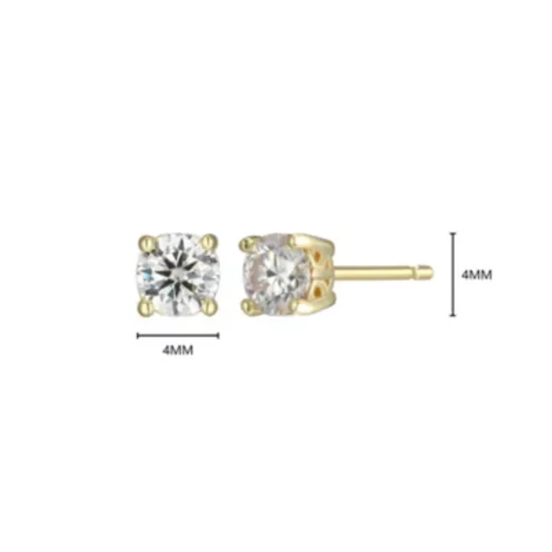 Lab Created 0.44 cttw Moissanite Round Stud Earrings 18K Yellow Gold or Platinum Plated Sterling Silver