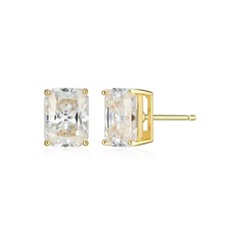 Lab Created 3.10 cttw Moissanite Emerald Cut Stud Earrings 18K Yellow Gold or Platinum Plated Sterling Silver