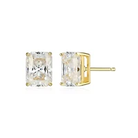 Lab Created 3.10 cttw Moissanite Emerald Cut Stud Earrings 18K Yellow Gold or Platinum Plated Sterling Silver