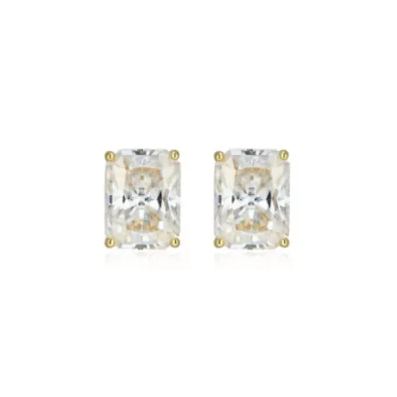 Lab Created 3.10 cttw Moissanite Emerald Cut Stud Earrings 18K Yellow Gold or Platinum Plated Sterling Silver