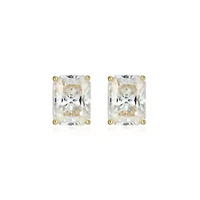 Lab Created 3.10 cttw Moissanite Emerald Cut Stud Earrings 18K Yellow Gold or Platinum Plated Sterling Silver