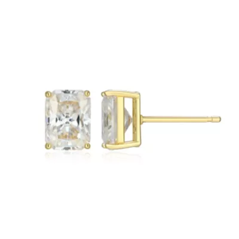 Lab Created 3.10 cttw Moissanite Emerald Cut Stud Earrings 18K Yellow Gold or Platinum Plated Sterling Silver