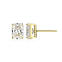 Lab Created 3.10 cttw Moissanite Emerald Cut Stud Earrings 18K Yellow Gold or Platinum Plated Sterling Silver