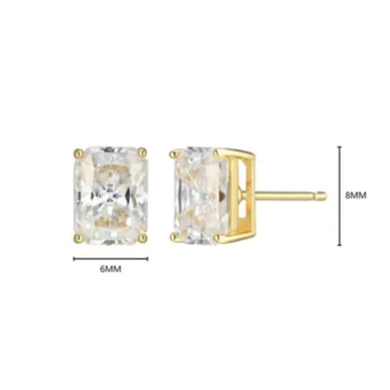 Lab Created 3.10 cttw Moissanite Emerald Cut Stud Earrings 18K Yellow Gold or Platinum Plated Sterling Silver