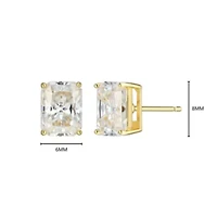 Lab Created 3.10 cttw Moissanite Emerald Cut Stud Earrings 18K Yellow Gold or Platinum Plated Sterling Silver