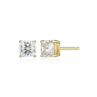 Lab Created 1.14 cttw Moissanite Cushion Stud Earrings 18K Yellow Gold or Platinum Plated Sterling Silver