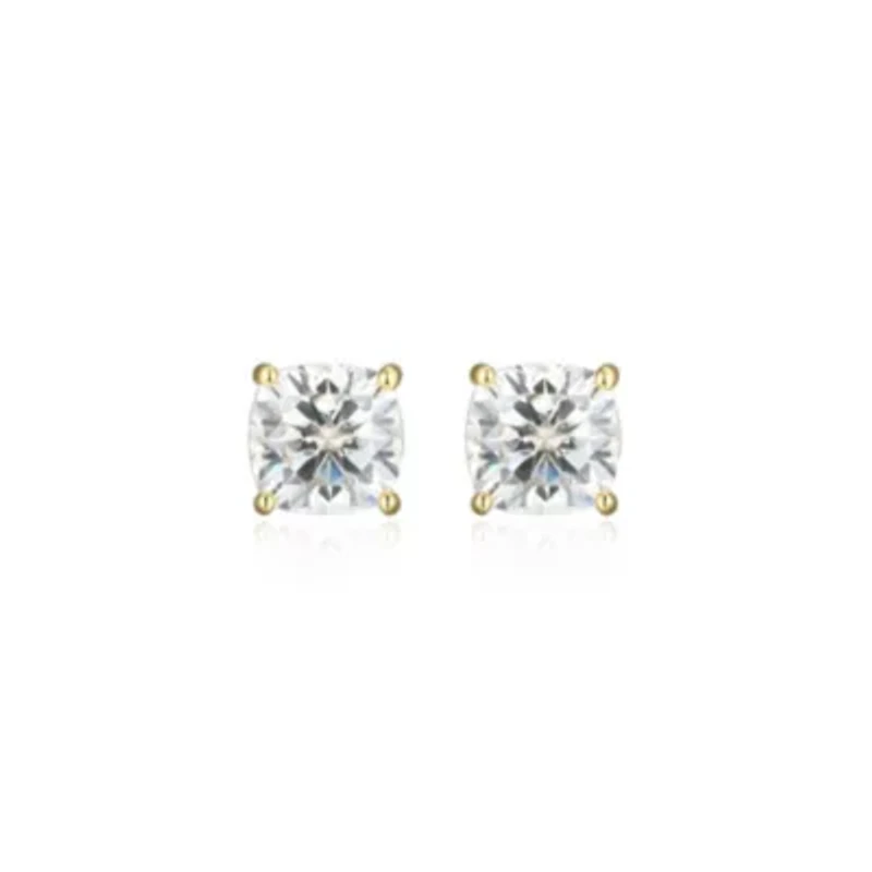 Lab Created 1.14 cttw Moissanite Cushion Stud Earrings 18K Yellow Gold or Platinum Plated Sterling Silver