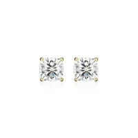 Lab Created 1.14 cttw Moissanite Cushion Stud Earrings 18K Yellow Gold or Platinum Plated Sterling Silver