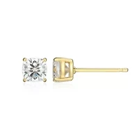 Lab Created 1.14 cttw Moissanite Cushion Stud Earrings 18K Yellow Gold or Platinum Plated Sterling Silver
