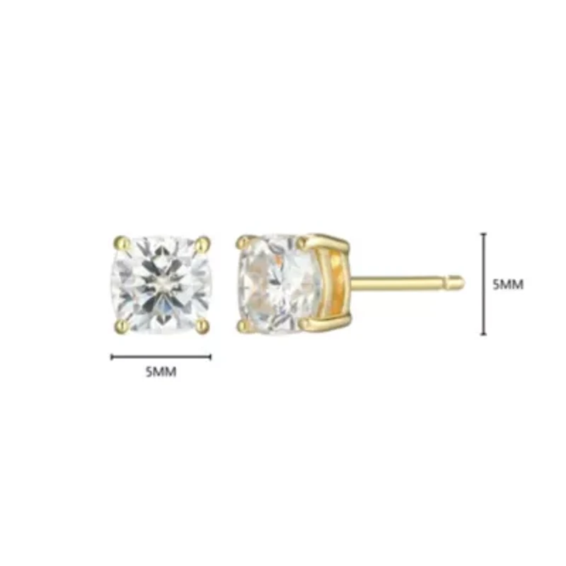 Lab Created 1.14 cttw Moissanite Cushion Stud Earrings 18K Yellow Gold or Platinum Plated Sterling Silver