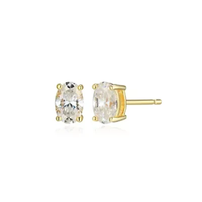 Lab Created 0.86 cttw Moissanite Oval Stud Earrings 18K Yellow Gold or Platinum Plated Sterling Silver