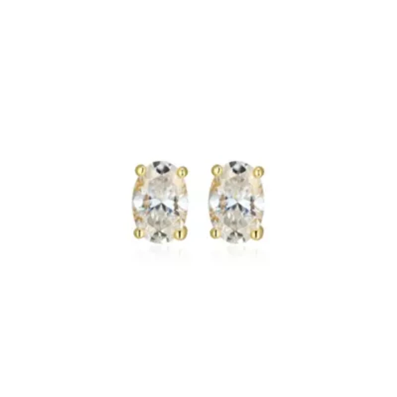Lab Created 0.86 cttw Moissanite Oval Stud Earrings 18K Yellow Gold or Platinum Plated Sterling Silver