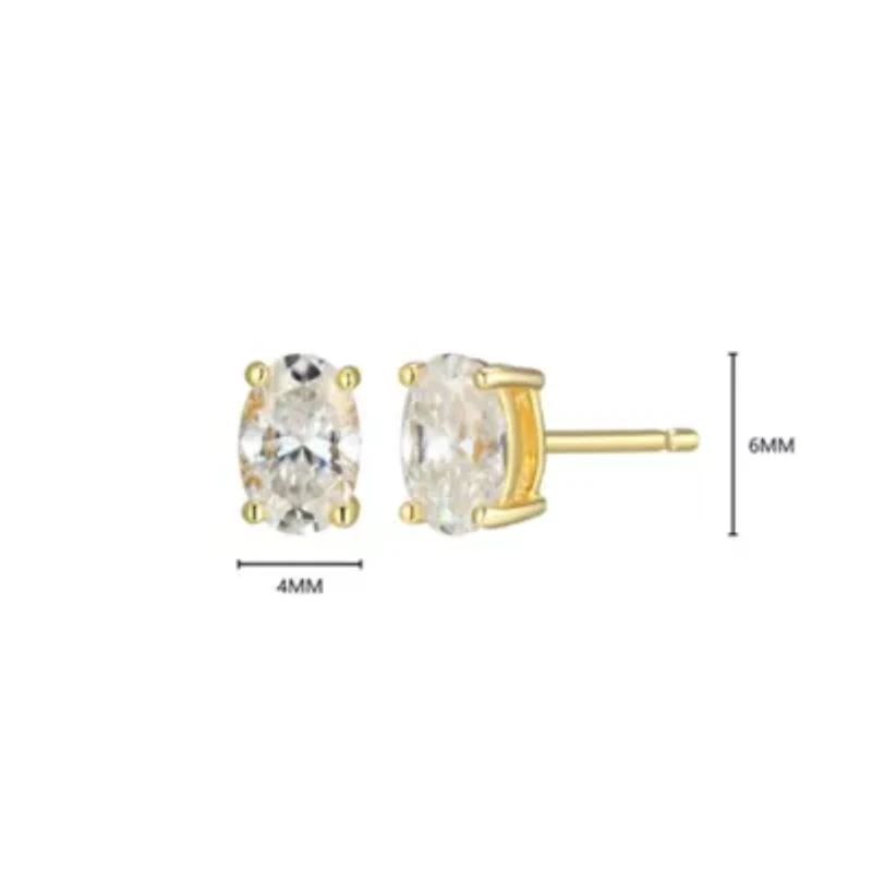 Lab Created 0.86 cttw Moissanite Oval Stud Earrings 18K Yellow Gold or Platinum Plated Sterling Silver