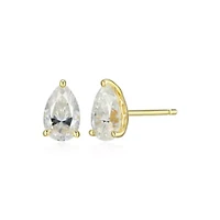 Lab Created 1.70 cttw Moissanite Pear Stud Earrings 18K Yellow Gold or Platinum Plated Sterling Silver