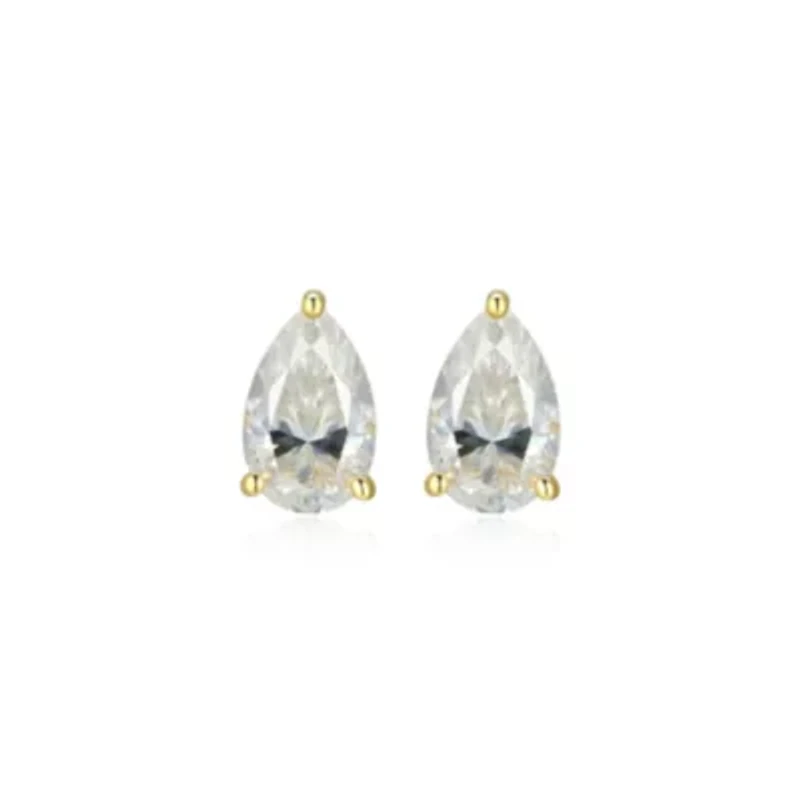 Lab Created 1.70 cttw Moissanite Pear Stud Earrings 18K Yellow Gold or Platinum Plated Sterling Silver