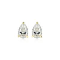 Lab Created 1.70 cttw Moissanite Pear Stud Earrings 18K Yellow Gold or Platinum Plated Sterling Silver