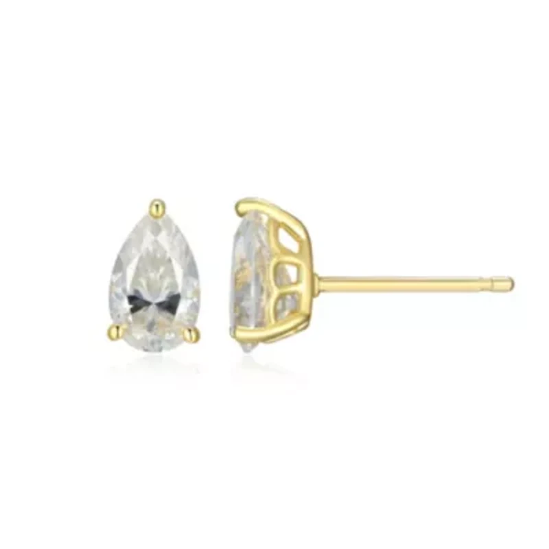 Lab Created 1.70 cttw Moissanite Pear Stud Earrings 18K Yellow Gold or Platinum Plated Sterling Silver