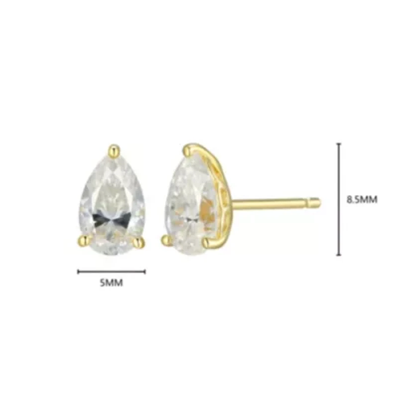 Lab Created 1.70 cttw Moissanite Pear Stud Earrings 18K Yellow Gold or Platinum Plated Sterling Silver