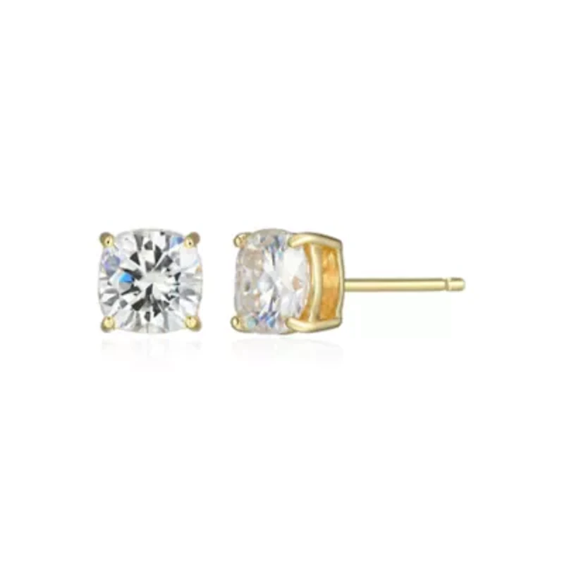 Lab Created 1.92 cttw Moissanite Cushion Stud Earrings 18K Yellow Gold or Platinum Plated Sterling Silver