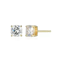 Lab Created 1.92 cttw Moissanite Cushion Stud Earrings 18K Yellow Gold or Platinum Plated Sterling Silver