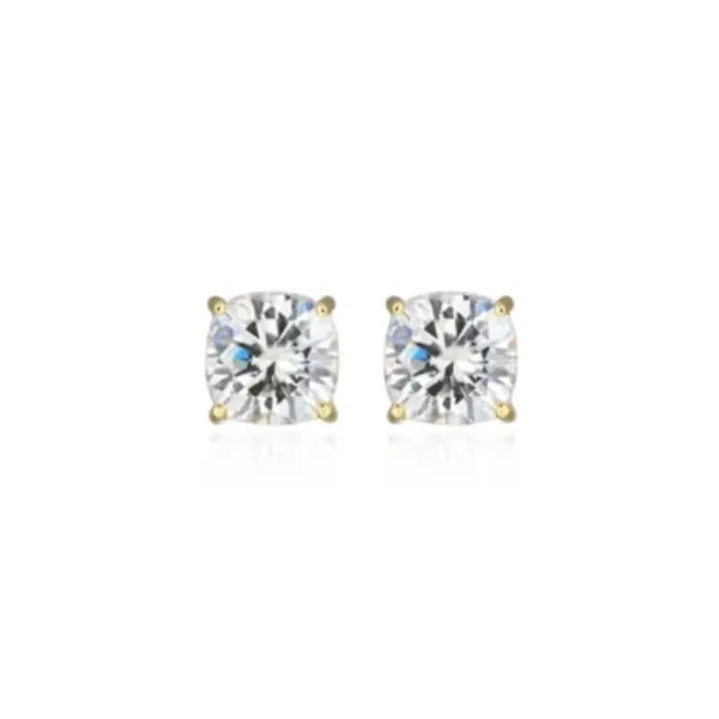 Lab Created 1.92 cttw Moissanite Cushion Stud Earrings 18K Yellow Gold or Platinum Plated Sterling Silver