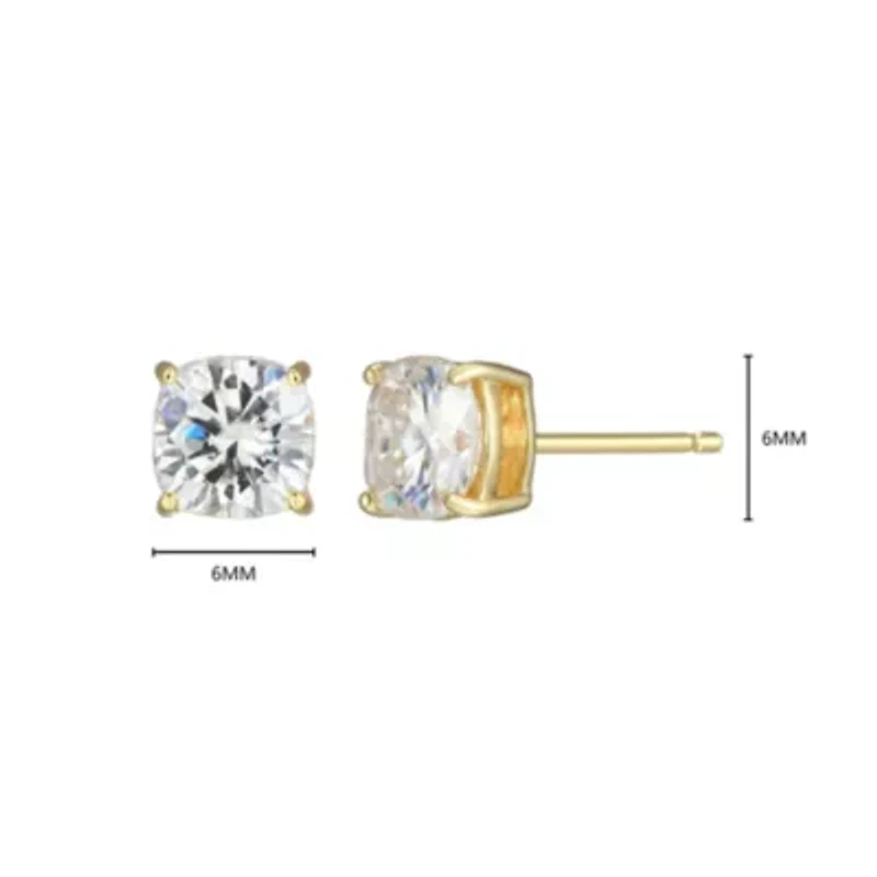 Lab Created 1.92 cttw Moissanite Cushion Stud Earrings 18K Yellow Gold or Platinum Plated Sterling Silver