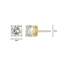 Lab Created 1.92 cttw Moissanite Cushion Stud Earrings 18K Yellow Gold or Platinum Plated Sterling Silver