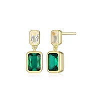 Lab Created 18K Yellow Gold Plated Sterling Silver Women's Emerald or Sapphire Drop Earrings