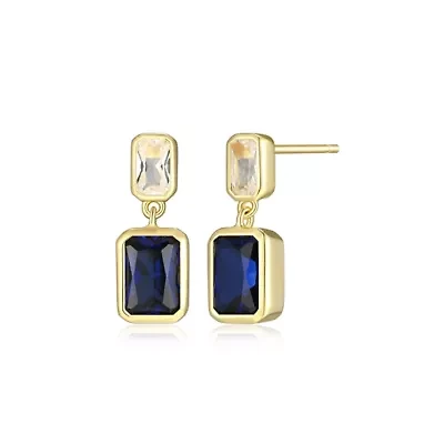 Lab Created 18K Yellow Gold Plated Sterling Silver Women's Emerald or Sapphire Drop Earrings