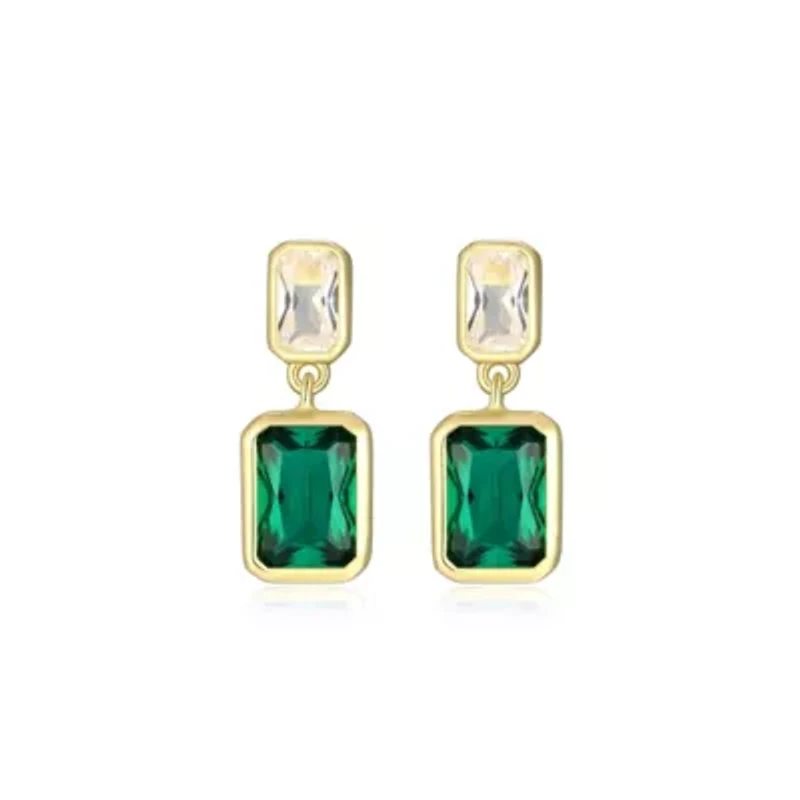 Lab Created 18K Yellow Gold Plated Sterling Silver Women's Emerald or Sapphire Drop Earrings