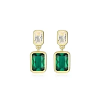 Lab Created 18K Yellow Gold Plated Sterling Silver Women's Emerald or Sapphire Drop Earrings
