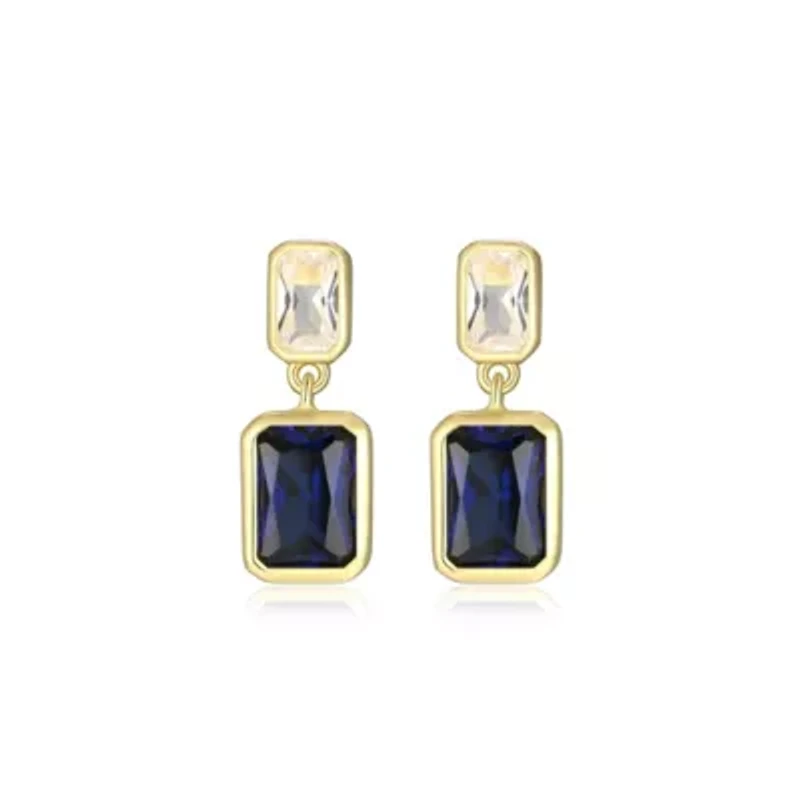 Lab Created 18K Yellow Gold Plated Sterling Silver Women's Emerald or Sapphire Drop Earrings