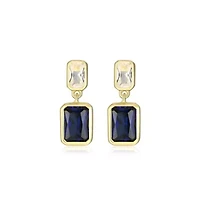 Lab Created 18K Yellow Gold Plated Sterling Silver Women's Emerald or Sapphire Drop Earrings