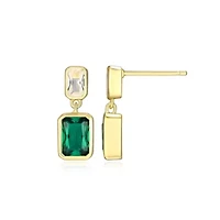 Lab Created 18K Yellow Gold Plated Sterling Silver Women's Emerald or Sapphire Drop Earrings