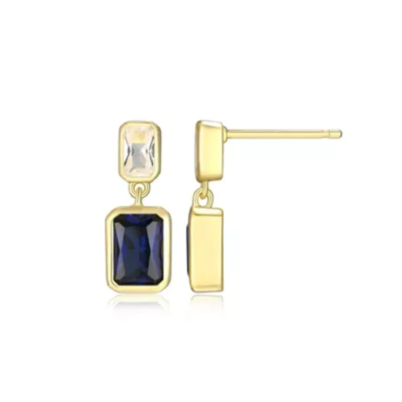 Lab Created 18K Yellow Gold Plated Sterling Silver Women's Emerald or Sapphire Drop Earrings