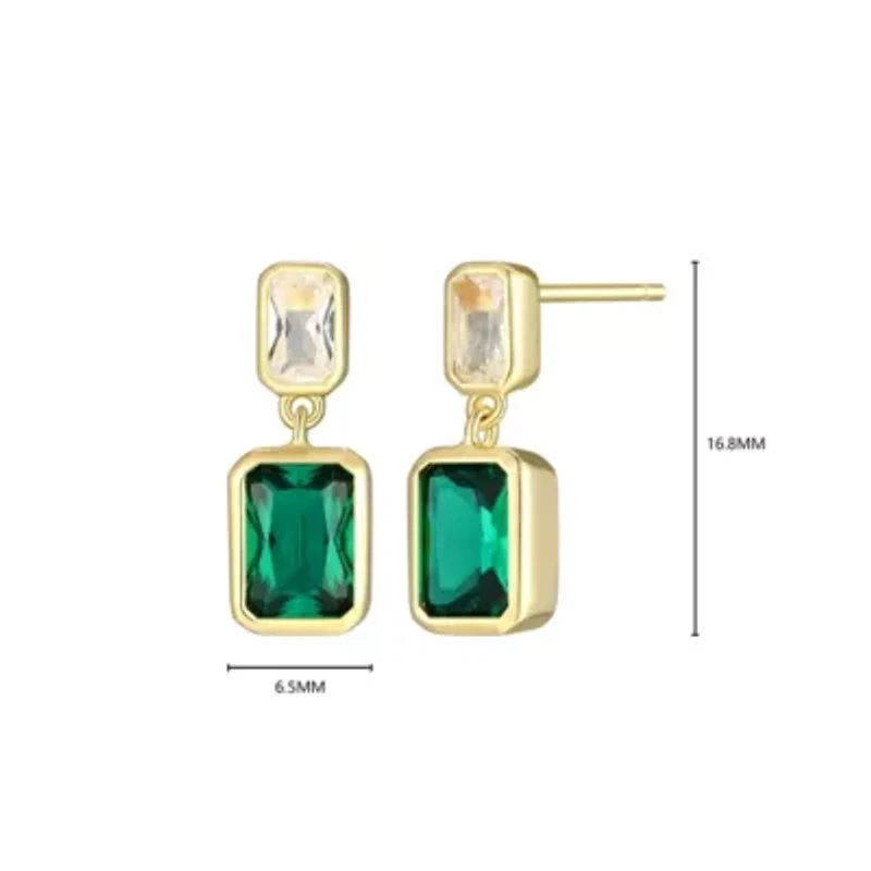 Lab Created 18K Yellow Gold Plated Sterling Silver Women's Emerald or Sapphire Drop Earrings