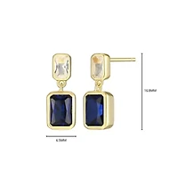 Lab Created 18K Yellow Gold Plated Sterling Silver Women's Emerald or Sapphire Drop Earrings