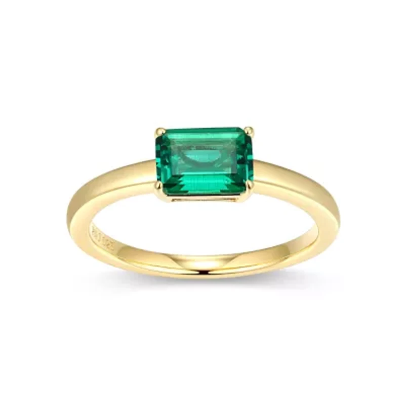 Lab Created 18K Yellow Gold Plated Sterling Silver Women's Gemstone Stackable Ring