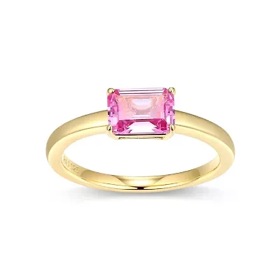 Lab Created 18K Yellow Gold Plated Sterling Silver Women's Gemstone Stackable Ring