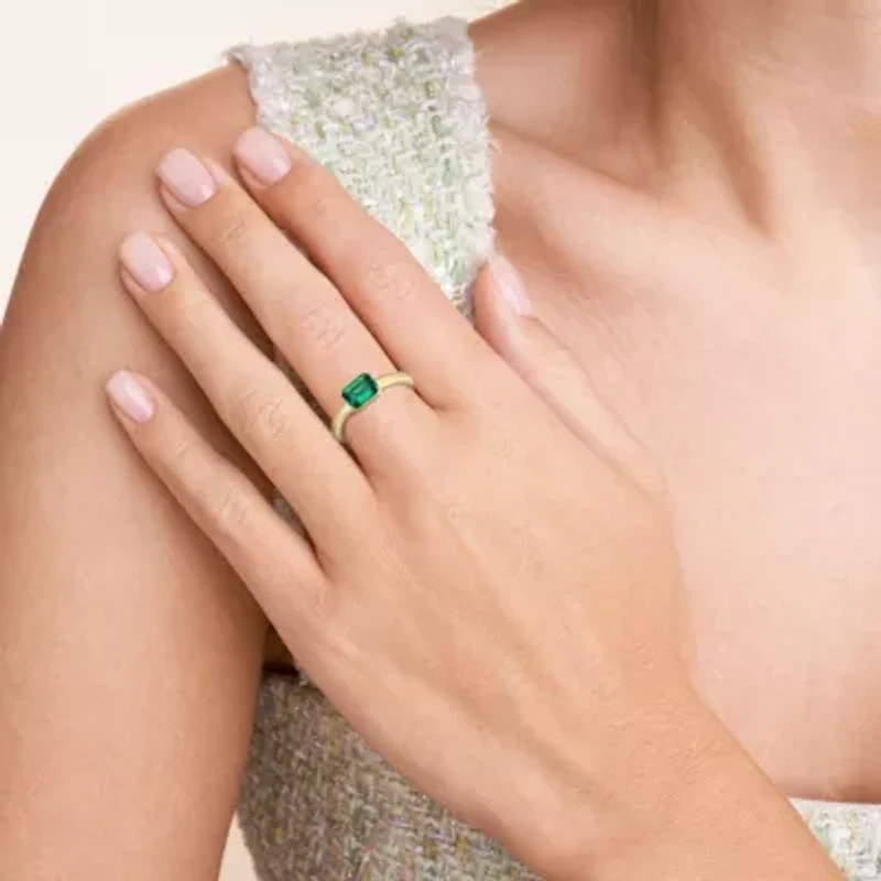 Lab Created 18K Yellow Gold Plated Sterling Silver Women's Gemstone Stackable Ring