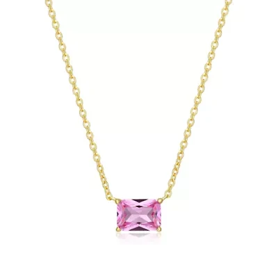 Lab Created 18K Yellow Gold Plated Sterling Silver Women's Gemstone Pendant Necklace