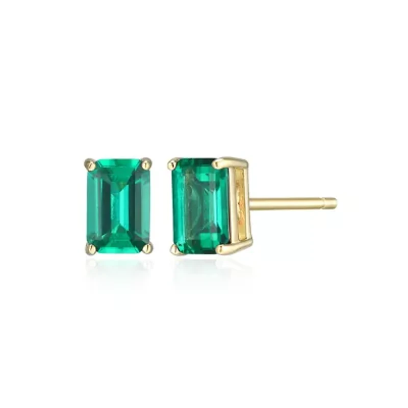 Lab Created 18K Yellow Gold Plated Sterling Silver Women's Gemstone Stud Earrings