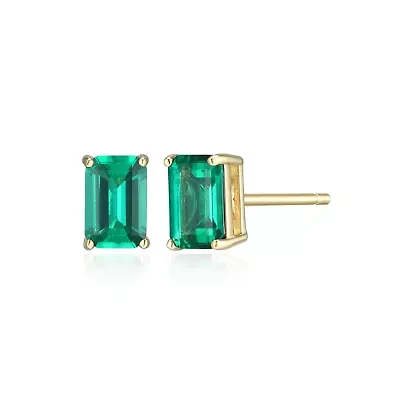 Lab Created 18K Yellow Gold Plated Sterling Silver Women's Gemstone Stud Earrings